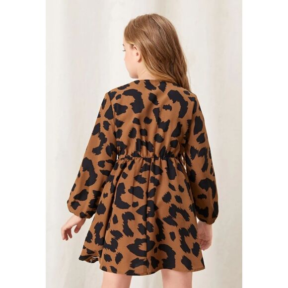 Shein Tween Girls Leopard Print Wrap Dress SZ 140/10Y EUC - Picture 6 of 6